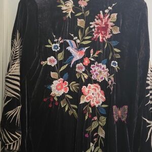 Johnny was.  long kimono 46 inches long dark purple velvet